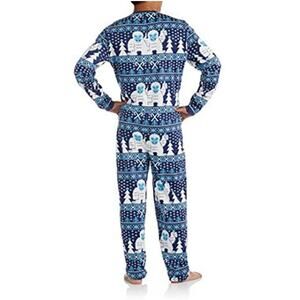 Mens M Ugly Christmas Holiday Abominable Snowman Union Suit Pajamas Blue White